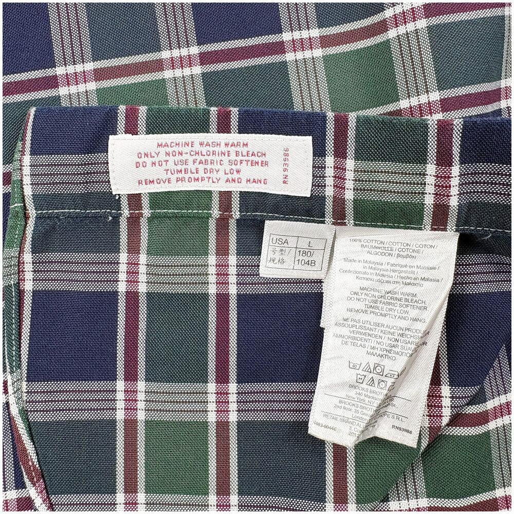 Brooks Brothers Cotton Polo Button Down Mens L Plaid Non-Iron Traditional Fit - Picture 9 of 9